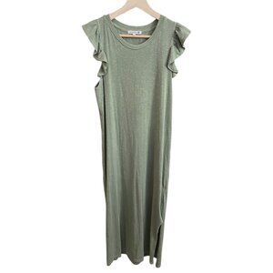 Sundry Flutter Sleeve‎ Cotton Midi Dress Green 0 Boho Minimalist Spring